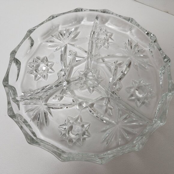 Antique Covetro Italy Prescut Glass Star of David 3 Sect Divided Relish 6" Dish - Picture 6 of 9